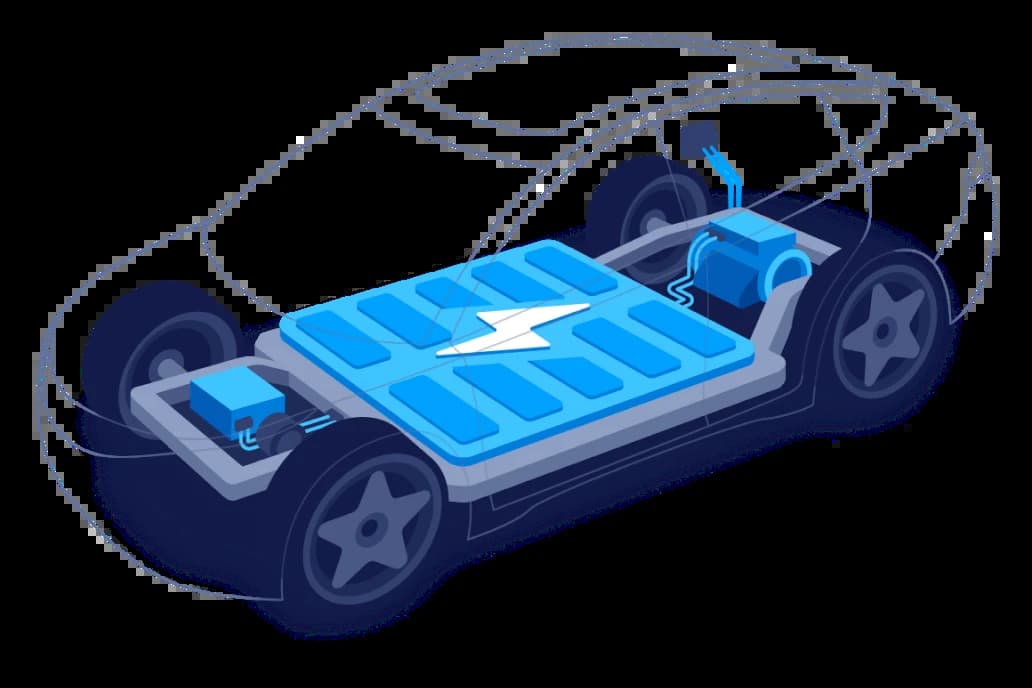 illustration of a car with highlighted parts of a motor depending on selected car type